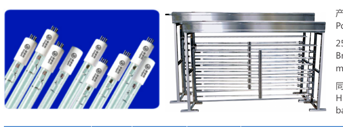 High-wattage UV lamp tubes and multi-lamp sterilizing module from the product catalogue