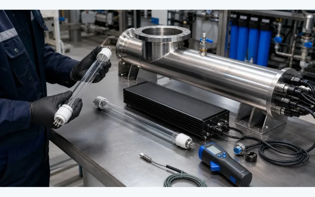 Amalgam UV lamps, electronic ballast and stainless steel UV reactor components