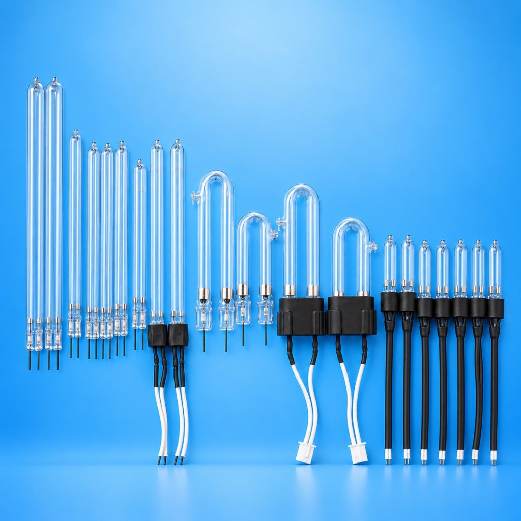 Cold cathode UV germicidal lamp models in linear and U-shaped configurations