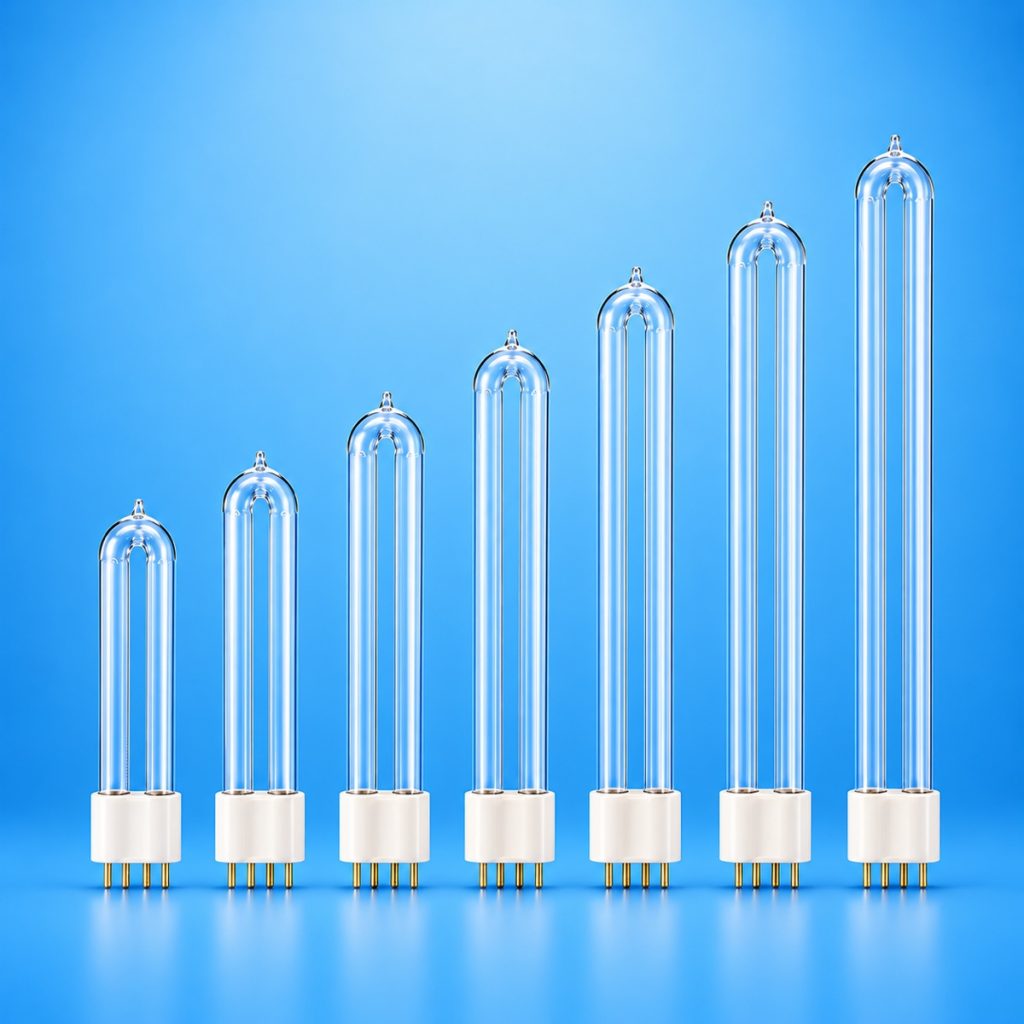 Industrial U-shaped UV germicidal lamp models in multiple lengths