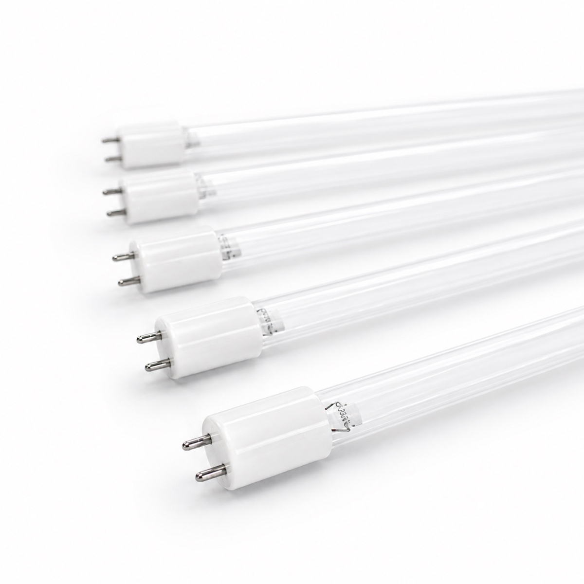 Linear UV germicidal lamp tubes with ceramic two-pin bases