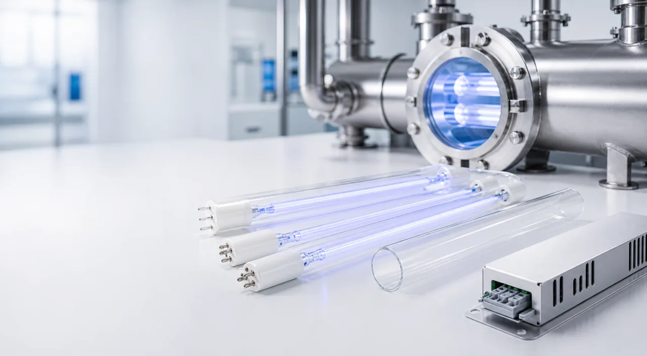 UV germicidal lamp tubes, quartz sleeve and ballast